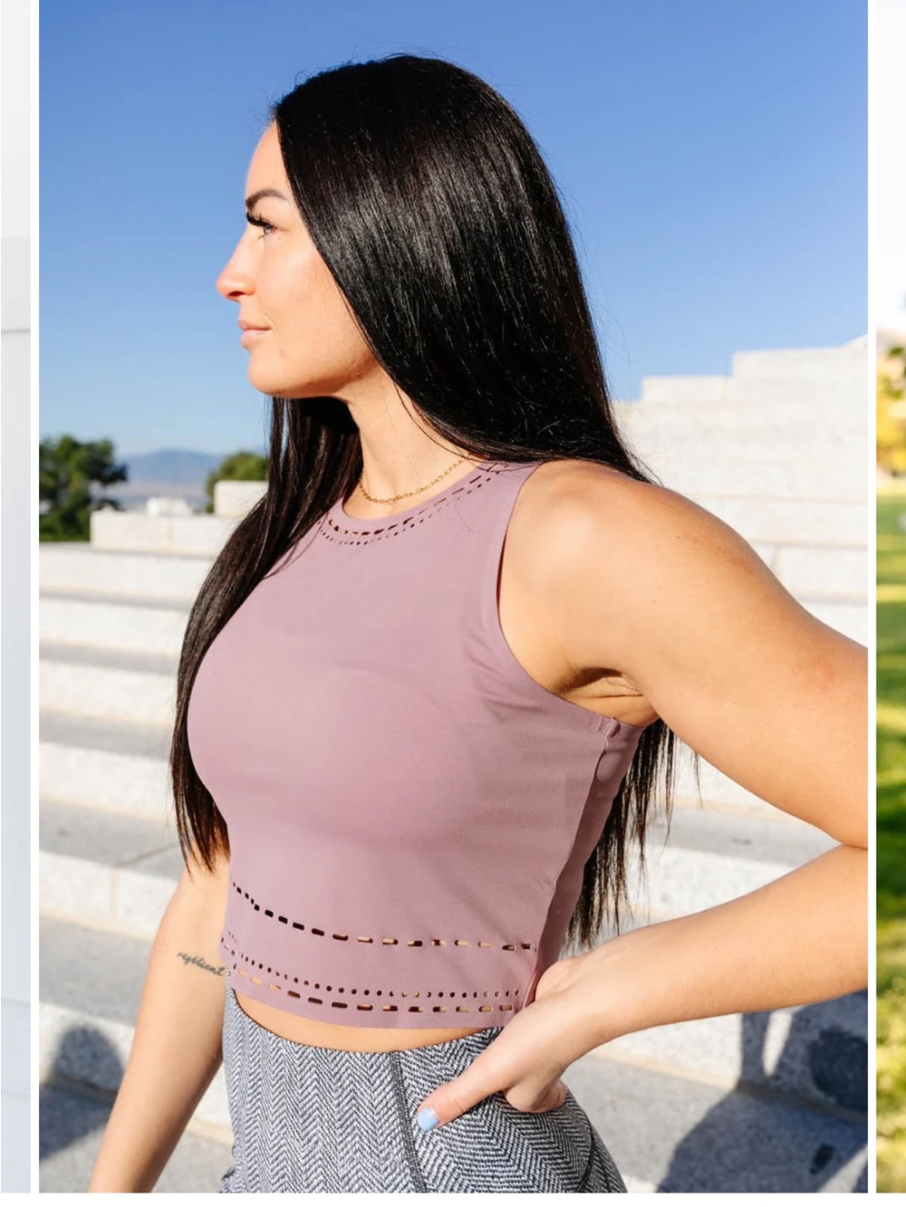 KIAVA Mauve Laser-Cut Sleeveless Crop Tank